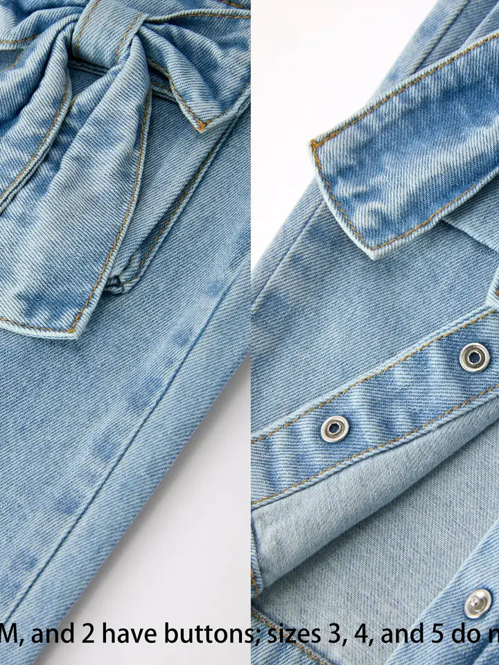 (PREORDER) Bow Denim Girl Overalls Wide Leg Jumpsuit (Arrival End of July)