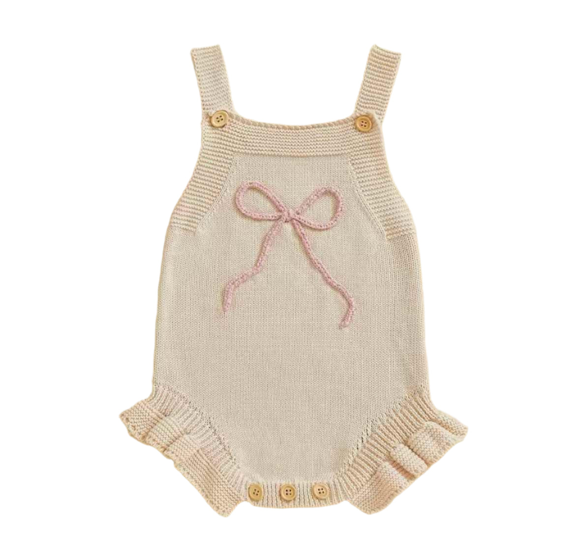 Sweet Knit Bow Romper - Cream