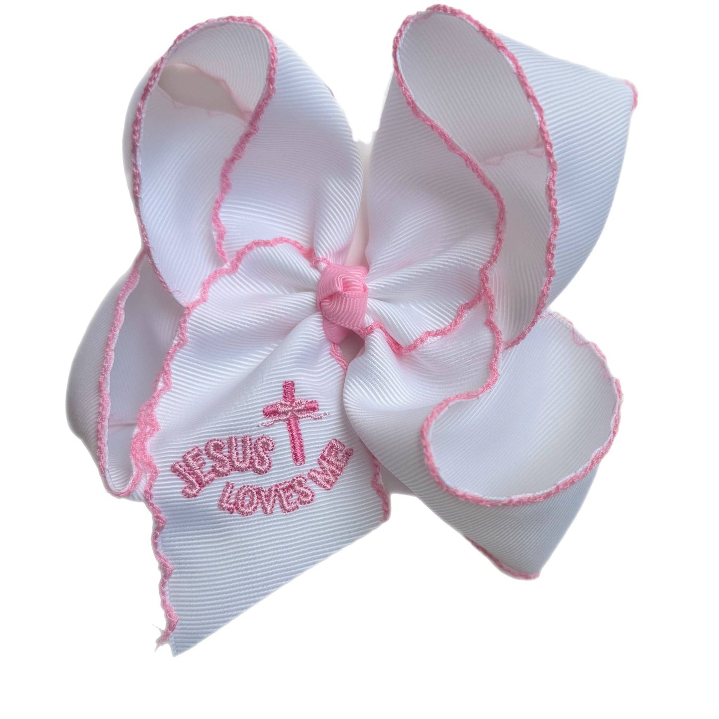 Jesus Loves Me Embroidered Moonstitch Hair Bow