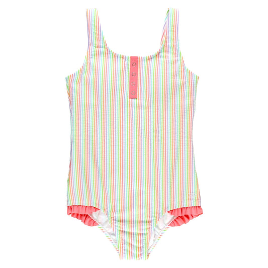 Rainbow Seersucker Tween Henley One Piece - Rufflebutts