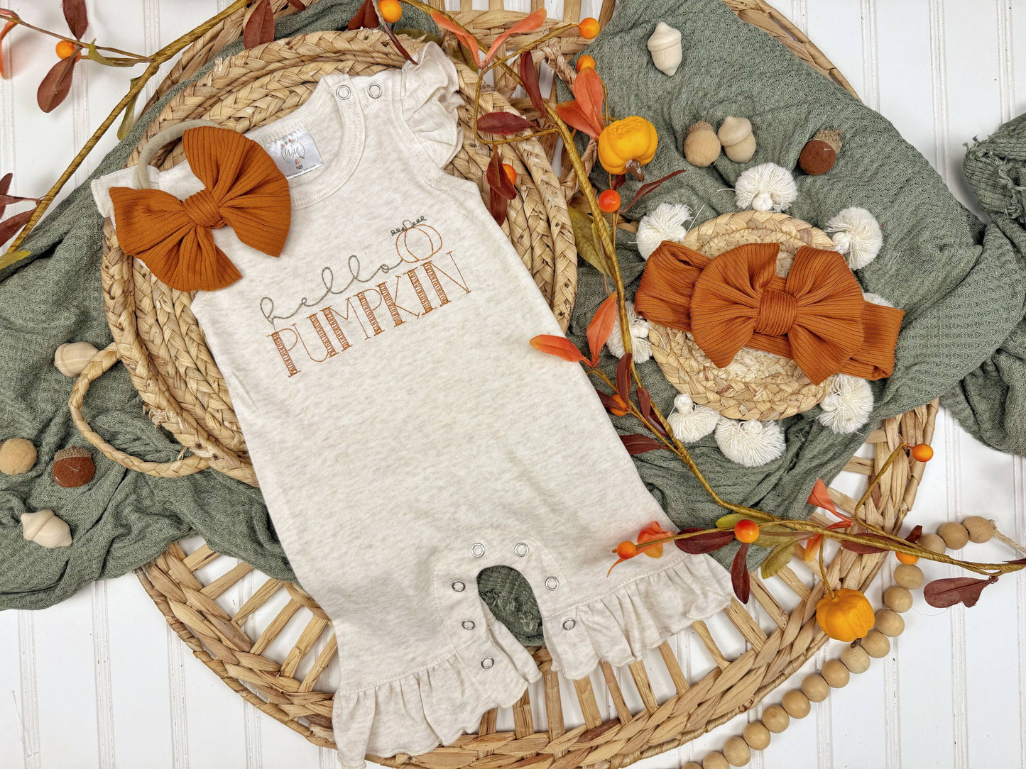 Hello Pumpkin baby girl ruffle romper