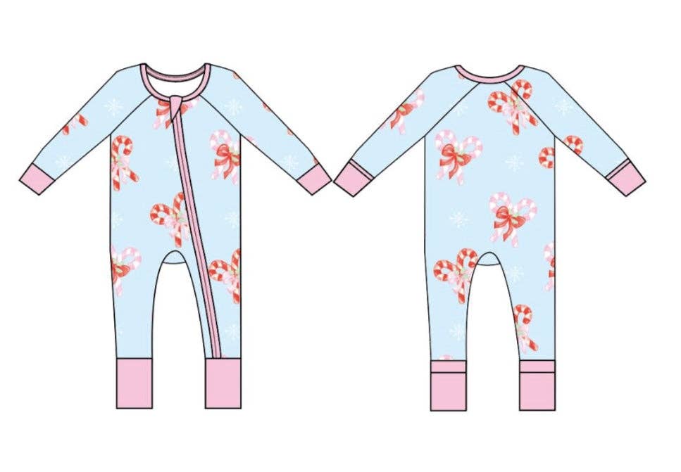 Candy Cane Bows Zipper Onesie (Bamboo)