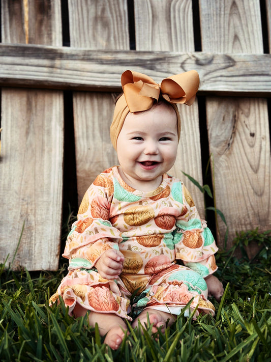Fanciful Pumpkin Romper by Clover Cottage