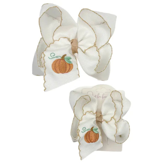 Heirloom Pumpkin Embroidered Bows  5.5"
