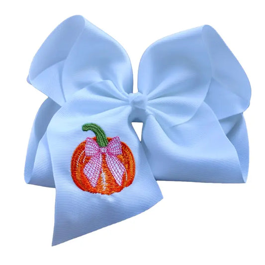 Pumpkin with Pink Gingham Bow Embroidery Bow