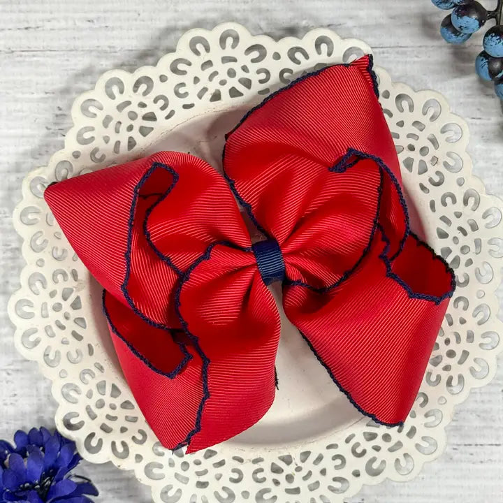 Red with Navy Moonstitch Hair Bow