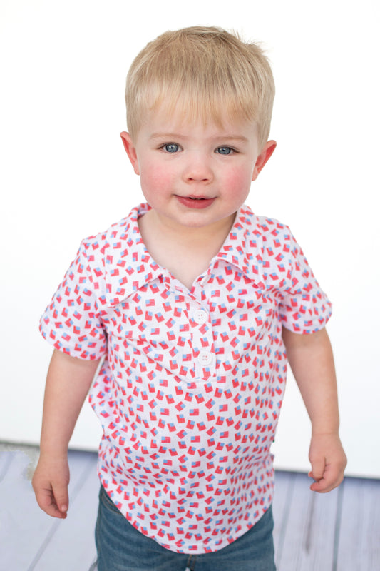 Flag Print Collar Shirt