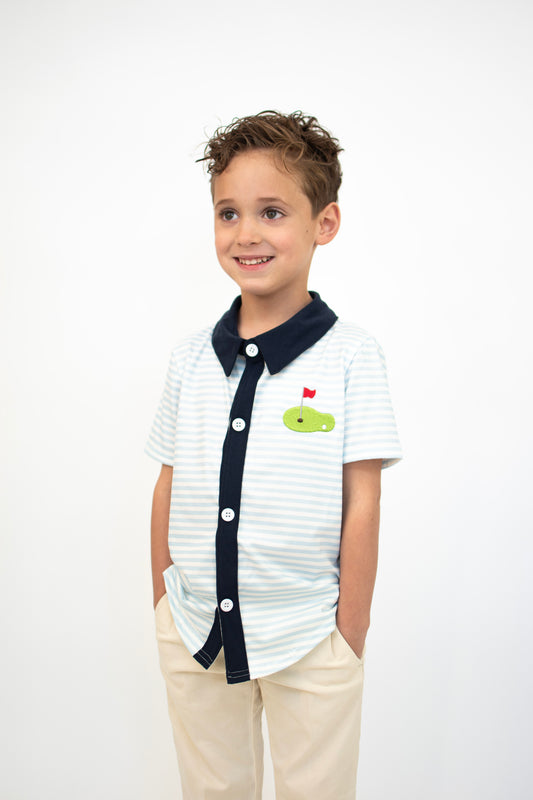 Stripe golf embroidery boy top