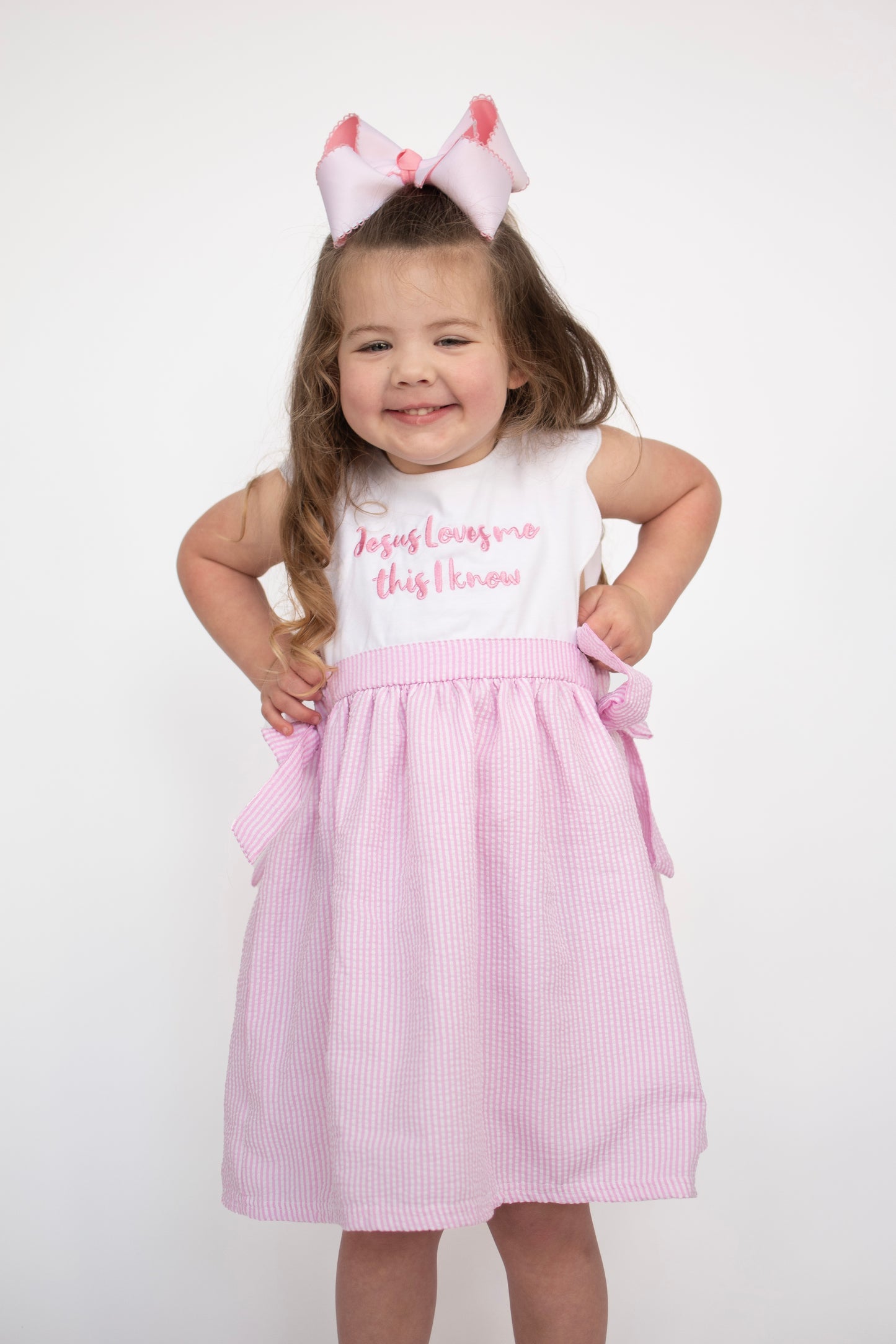 Pink Seersucker Jesus Loves Me Dress