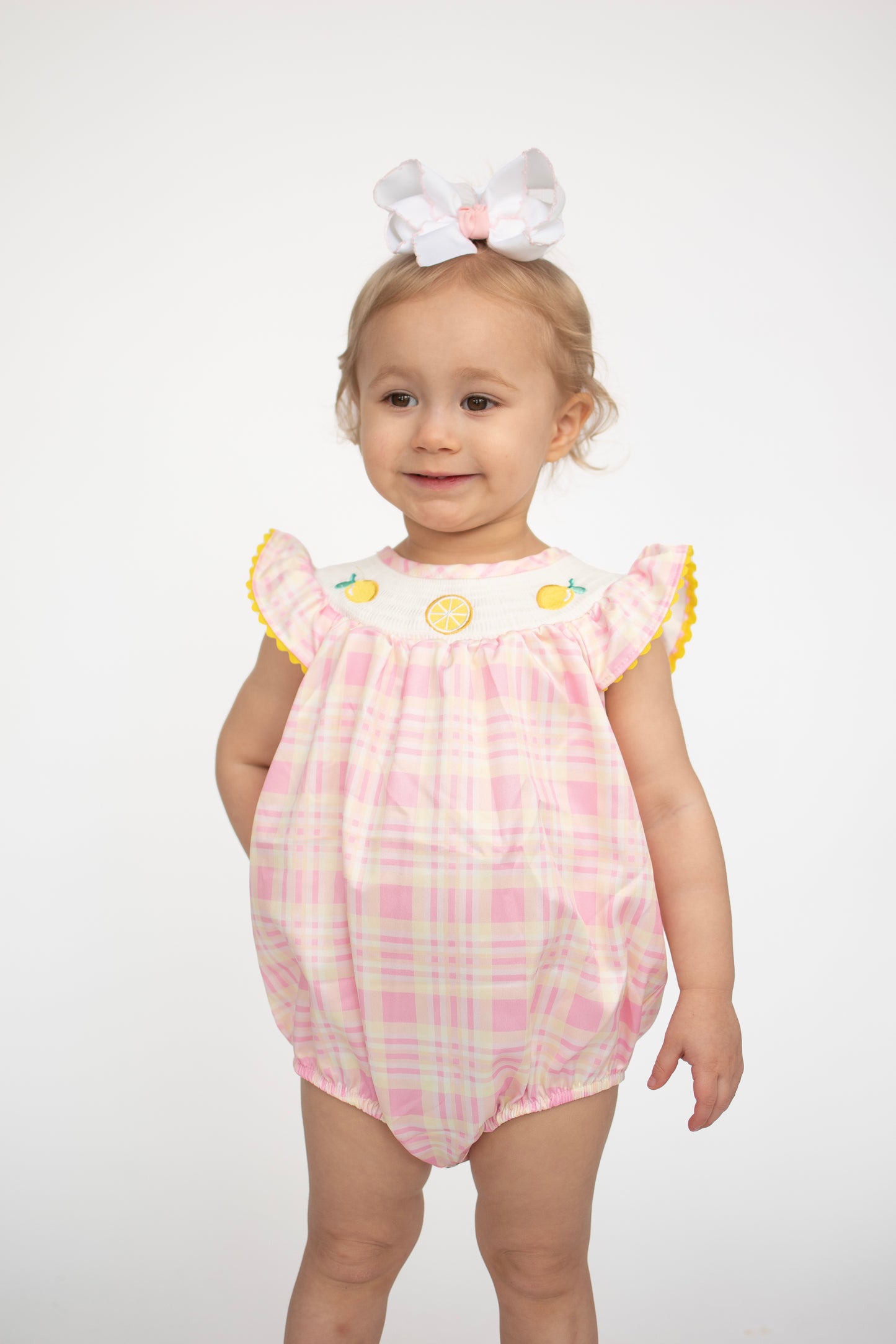 Lemon Smocked Baby Romper