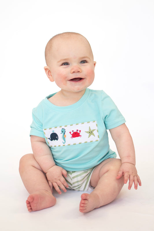 Marine creature embroidery stripe set