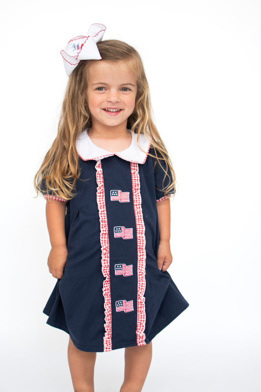 Navy Flag Embroidered Dress