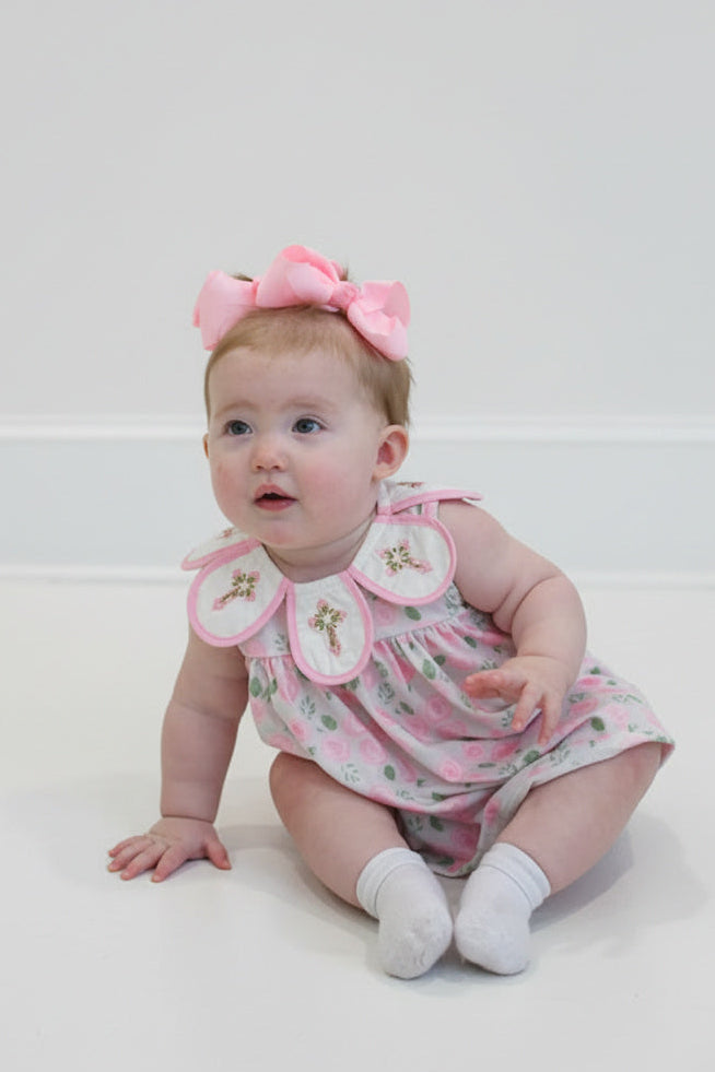 Pink Floral Cross Diaper Set