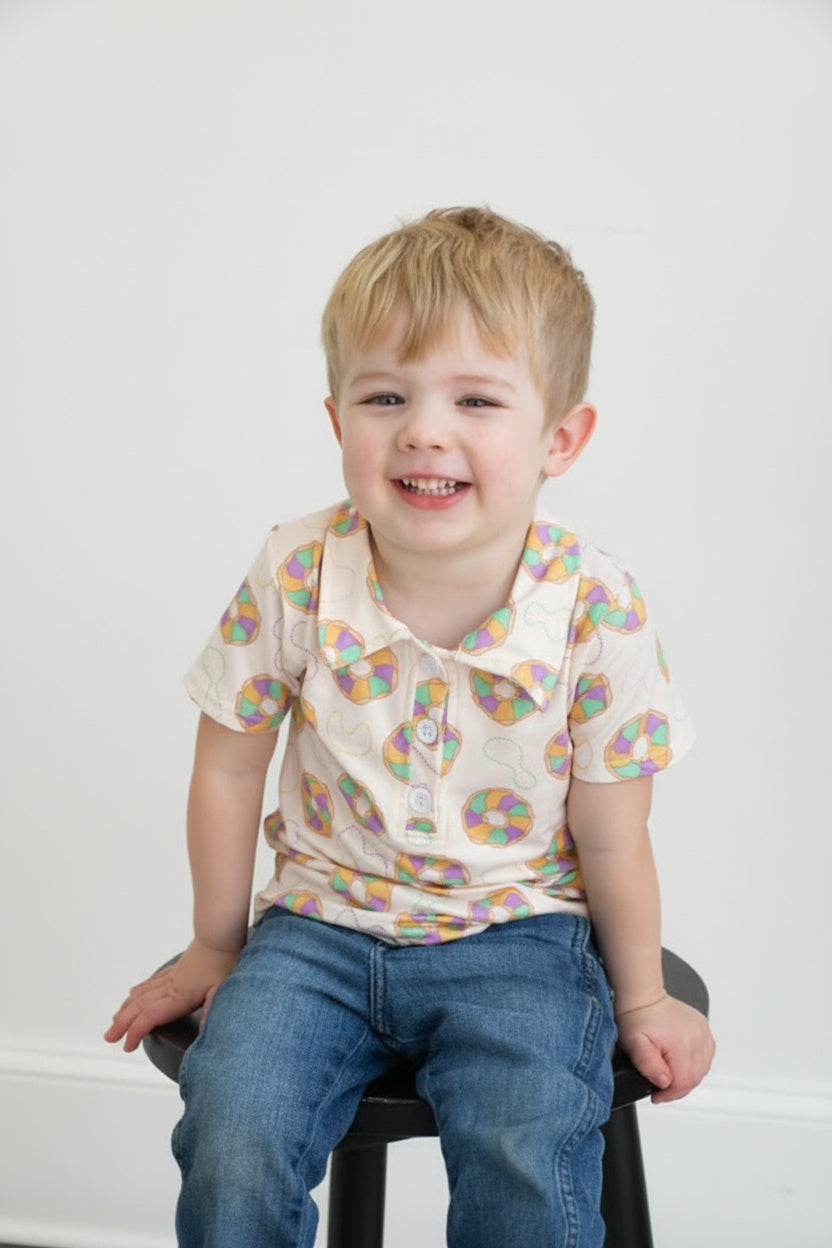 King Cakes Printed Mardi Gras Collared Shirt