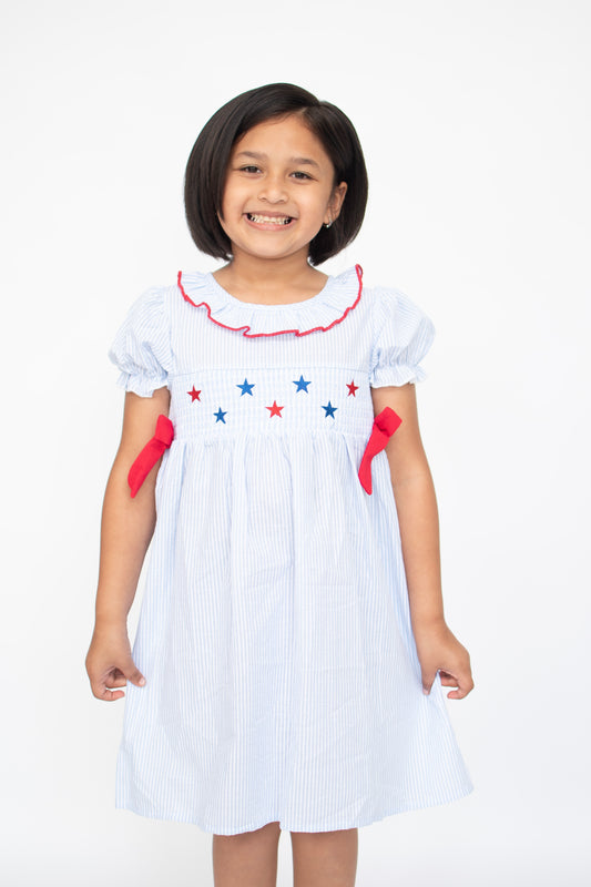 Red, White & Cute Embroidered Dress