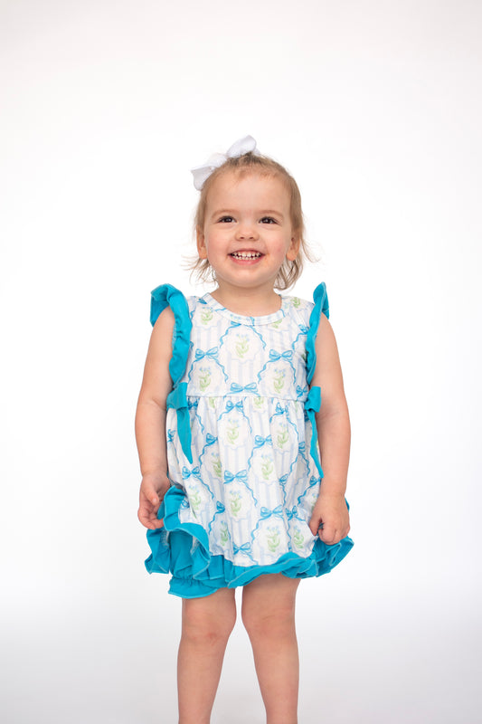 Blue Floral Apron Style Baby Set