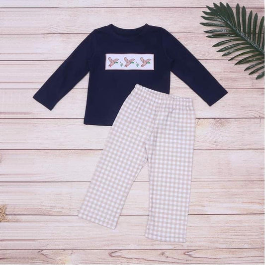 Navy and Tan Duck Embroidery Set