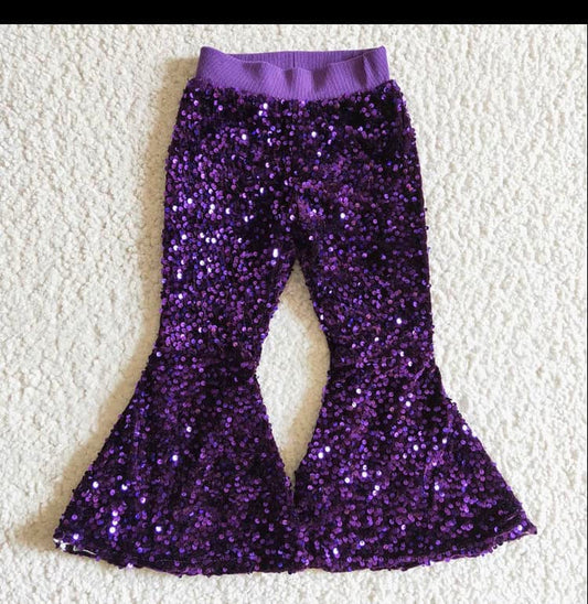 Purple Sequin Bell Pants