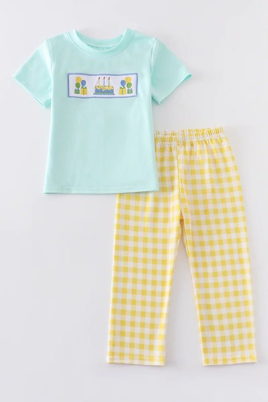 Balloons and Cake Embroidery Boy Set