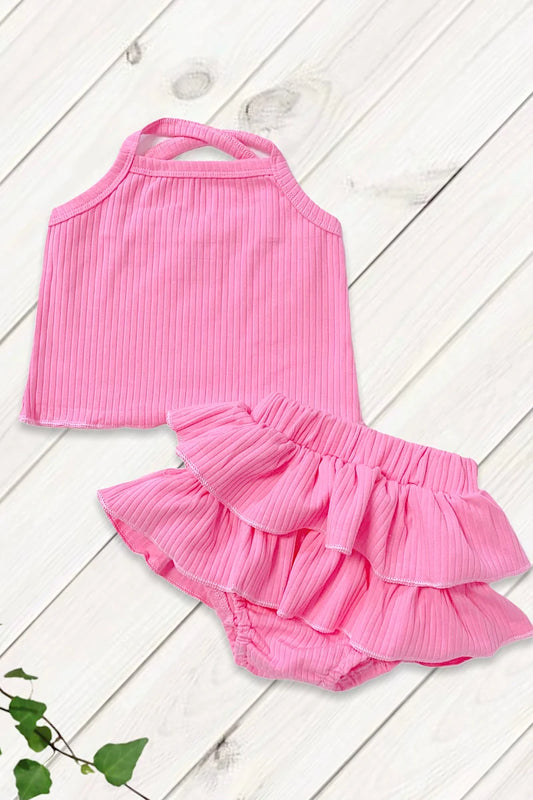 HOT PINK CRISS CROSS TOP WITH RUFFLE BABY BLOOMERS
