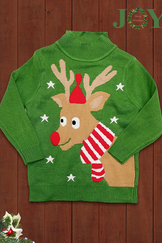 GREEN RED NOSE REINDEER PRINTED KNIT SWEATER - Unisex