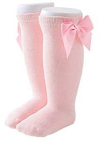 Girls Knee High Bow Socks Pink