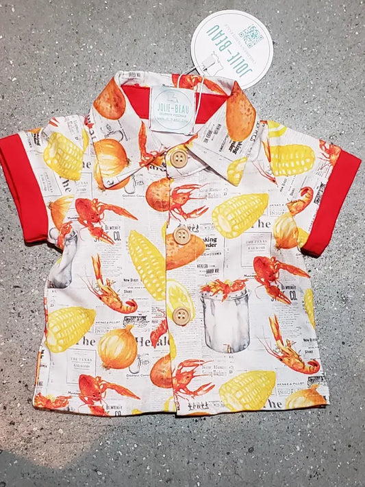 Crawfish Button Down Short Sleeve Shirt by Jolie Beau