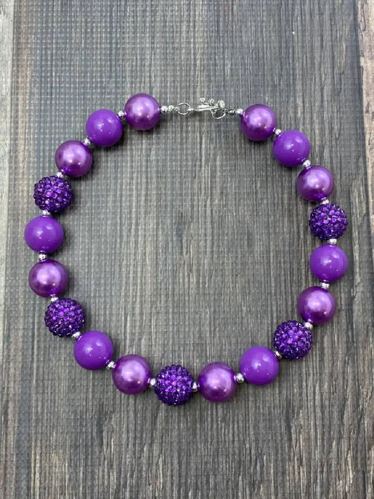 Purple Rhinestone Chunky Bead Necklace